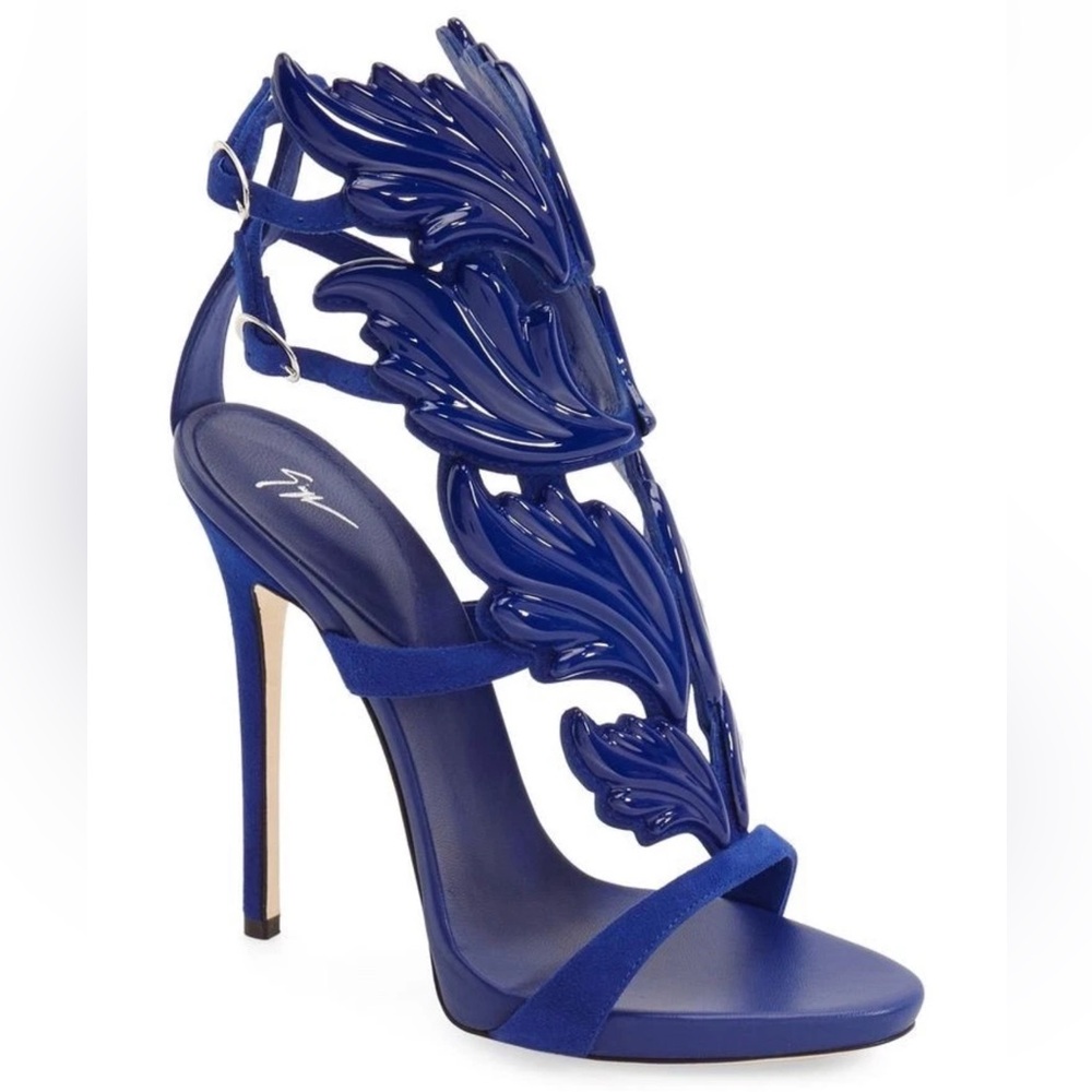 Giuseppe Zanotti Cruel Summer 110 Blue Setter Wing Strap Sandal Heel Pump 35